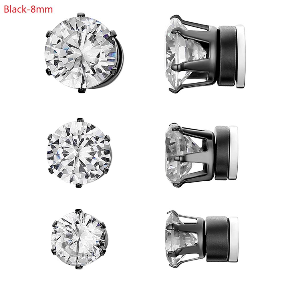 Boniskiss Roestvrij Staal Stud Oorbellen Voor Mannen Vrouwen Unisex Ronde Magneet Oorbellen Zonder Piercing Mode-sieraden: Black-8mm1