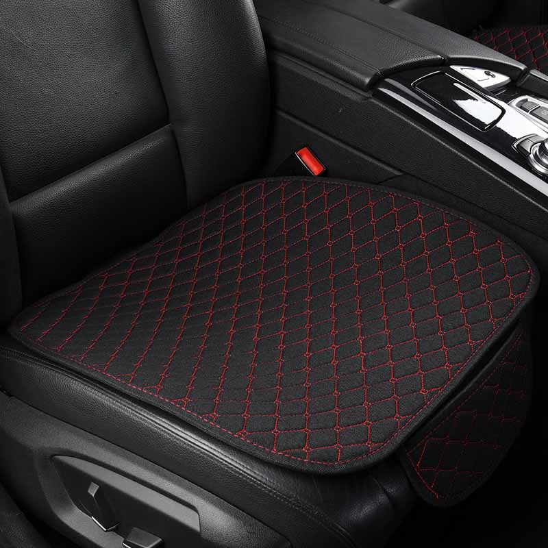 Linen Car Seat Cover Comfortable Front Auto Seat Cushion Non-slip Breathable Protector Mat Pad Four Season Interior Accessories: 1 Front Black red