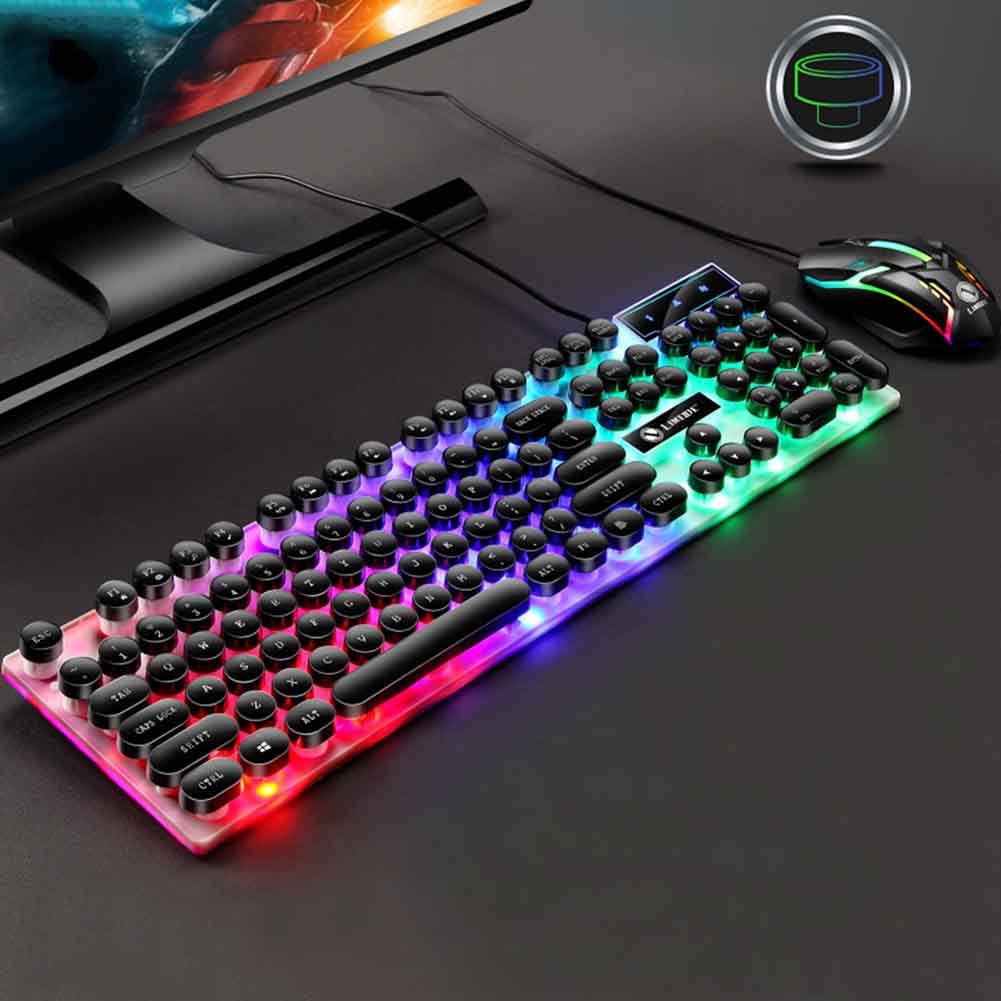 Wired Rainbow Color Backlight Gaming Keyboard And Mouse Mechanical Keyboard Silent Gaming Mouse Set For PC LaptopDesktop,