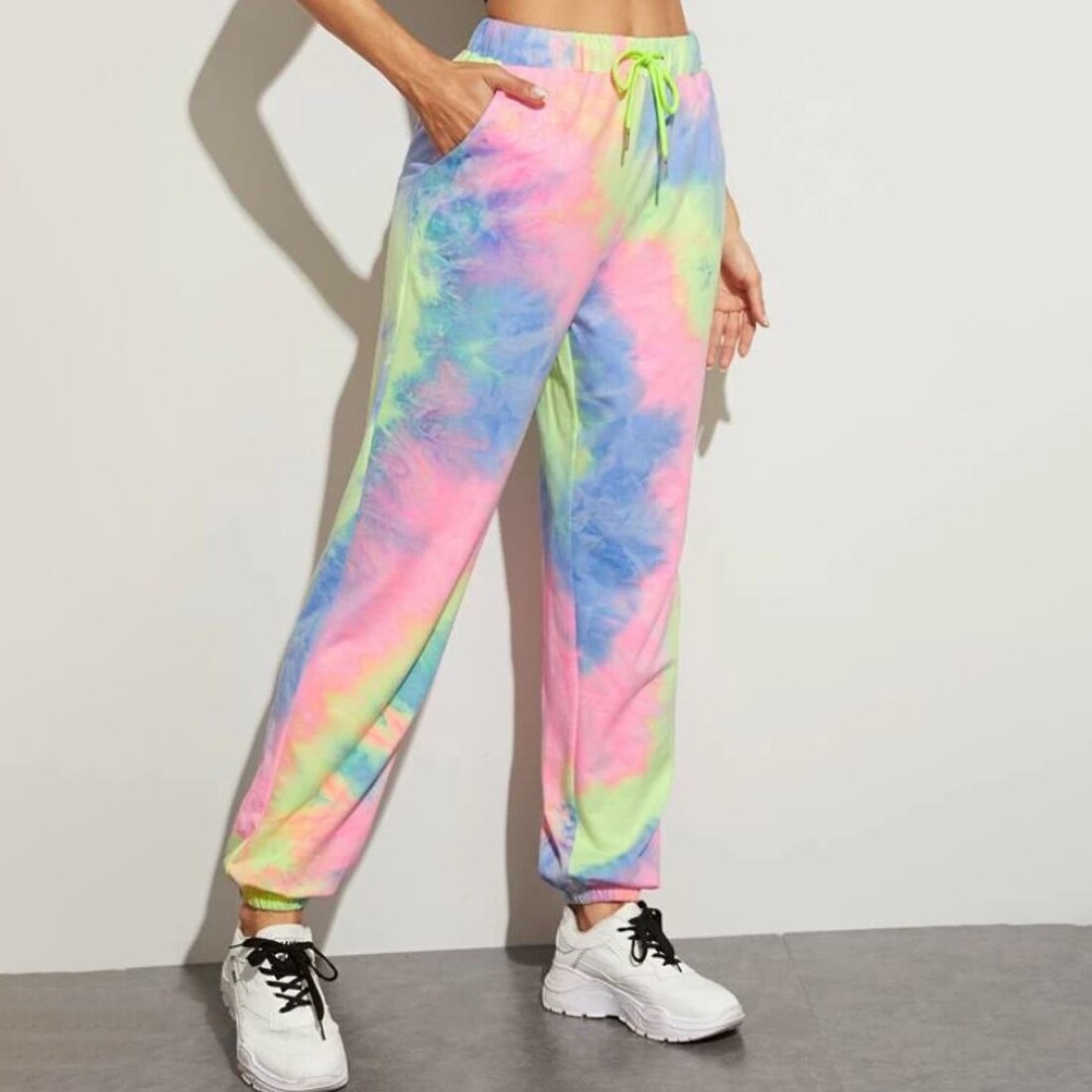 Tie Dye Streetwear Cargo Broek Vrouwen Preppy Stijl Meisje Outfits Hoge Waisted Straight Jogger Broek Gothic