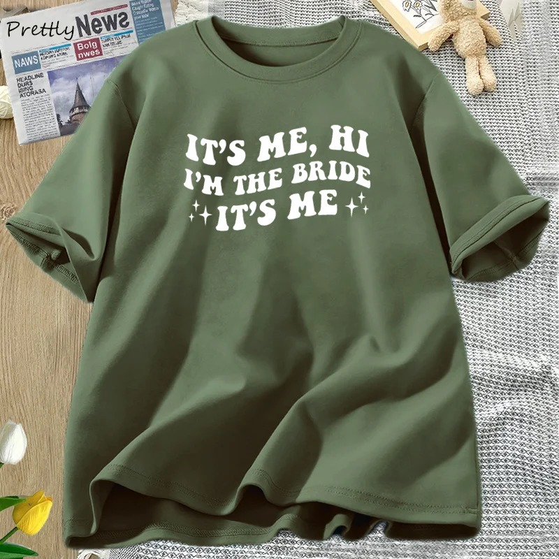 Det er mig, hej, jeg er bruden, det er mig, t-shirt til kvinder, sjov retro, groovy brud, brude-polterabend-t-shirt med korte ærmer, bomulds-t-shirt med tøj: Xxxl / Militærgrøn