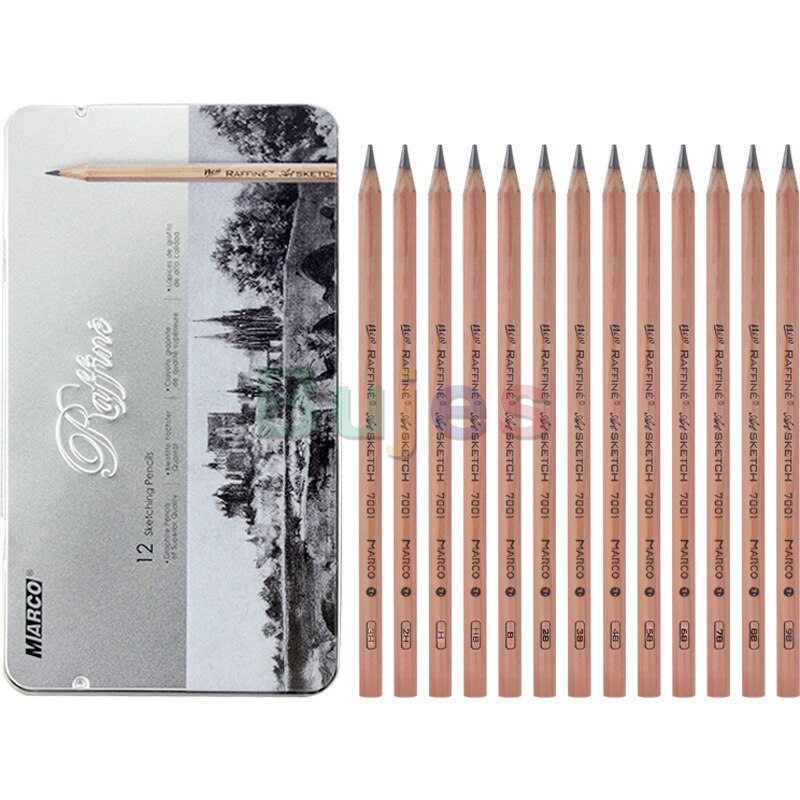 Conjunto de lápis de desenho a base de carvão para desenho, caixa de ferro profissional, 7001-12tn 3h-9b: Default Title