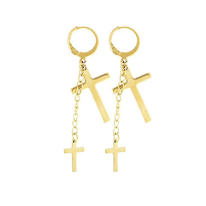 WKOUD-pendientes de aro con forma de cruz para hombre y mujer, joyería colgante, Color dorado, minimalista, delicado: Cobalto Chapado en