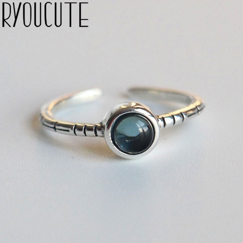Vintage Zilveren Kleur Blauw Kristal Ringen Voor Vrouwen Maat Verstelbaar Ringen Voor Mannen Meisjes Open Sieraden