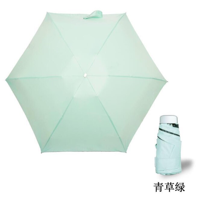 The Ultralight five-fold Umbrella UV Folding Umbrella Sunny Rain Dual Pocket Sun Umbrella Sun Umbrella: Light Green