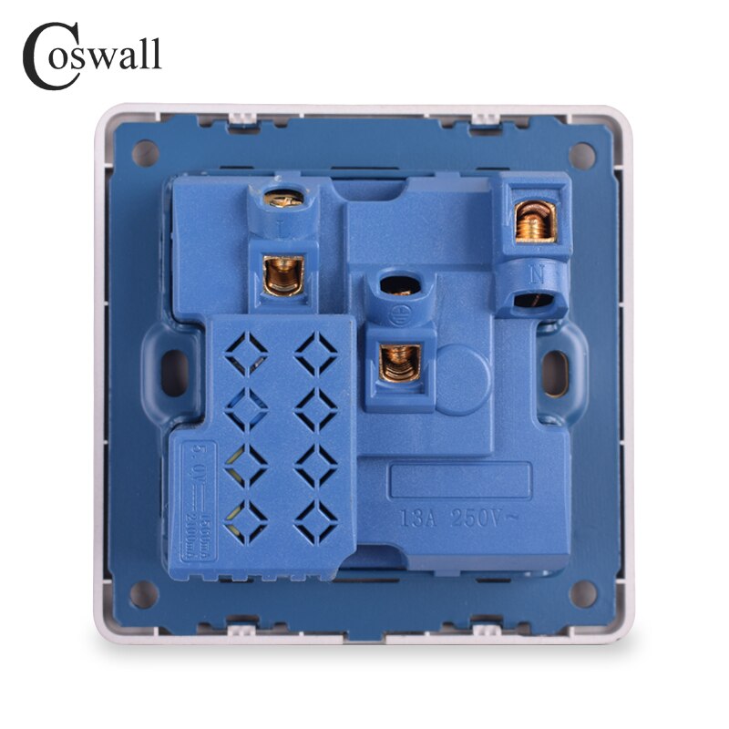 Coswall Wall Power Socket 13A UK Standard Switched Outlet 2.1A Dual USB Fast Charger Port LED indicator Gold Brushed Panel