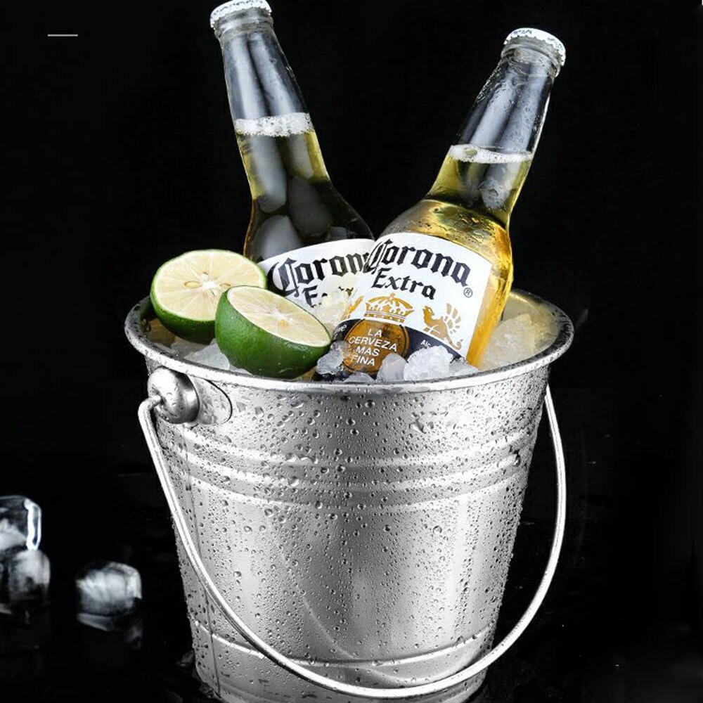 Stainless Steel Ice Bucket Portable Ice Chiller Cooler with Handle Ice Cube Container for Wine Champagne Beer Party Bar Tool