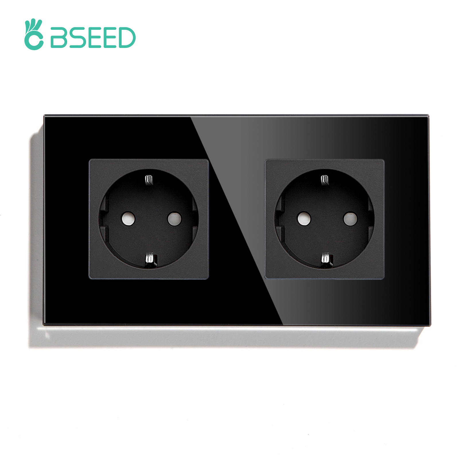 BSEED-Prise murale double standard UE, panneau en verre cristal, 3 couleurs, blanc, noir, doré, 16A, 110V-240V