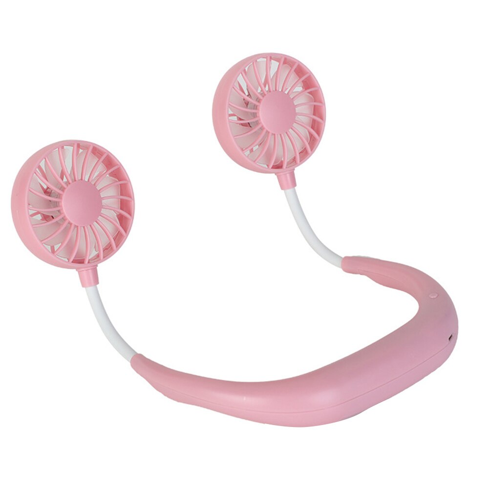 Sportowy przenośny akumulator USB robić zawieszania na szyję podwójny mini wentylator z pałąkiem na kark: różowy