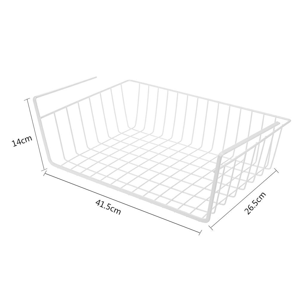 Iron Mesh Shelf Basket Cabinet Cupboard Door Organizer Rack Closet Holders Hanging Under Shelf Storage Basket Rack Organizer: White