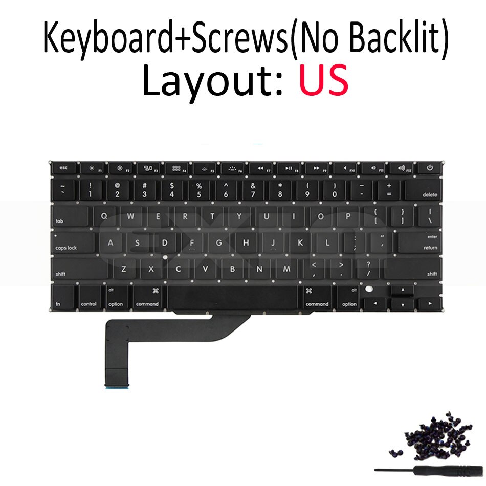 Laptop  a1398 us engelsk tastatur for macbook pro retina 15 "  a1398 usa usa tastatur med bakgrunnsbelysning bakgrunnsbelyst+skruer år: Svart