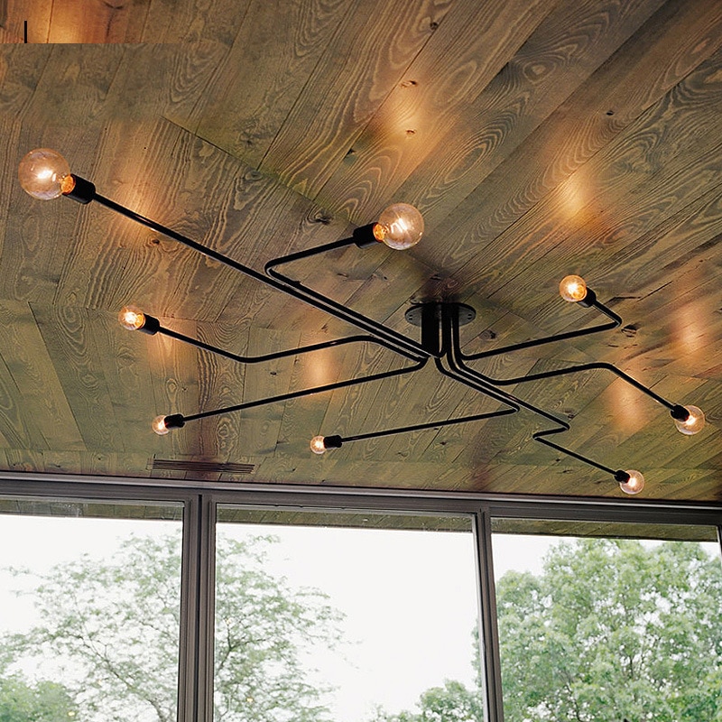 LED Pendant Lights Modern Pendant Lamps Hanging Vintage Multiple Rod Wrought Iron Lighting Ceilin Fixtures E27 Bulb Living Room