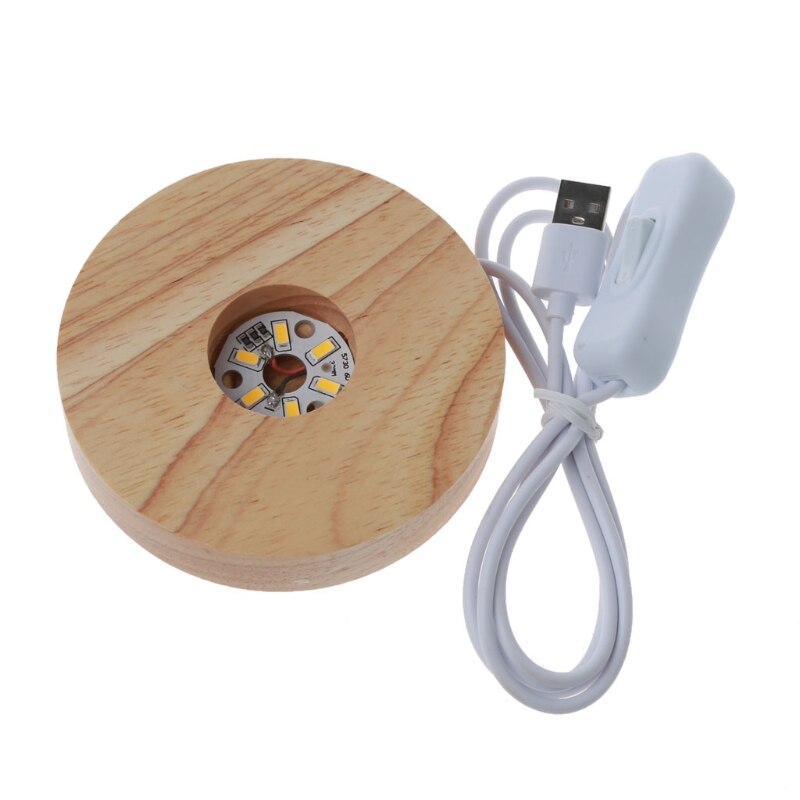 Handmade Wood Rectangle Round Oval Shape LED Display Base Resin Art Ornament Wooden Night Lighted Base Stand Crafts: D