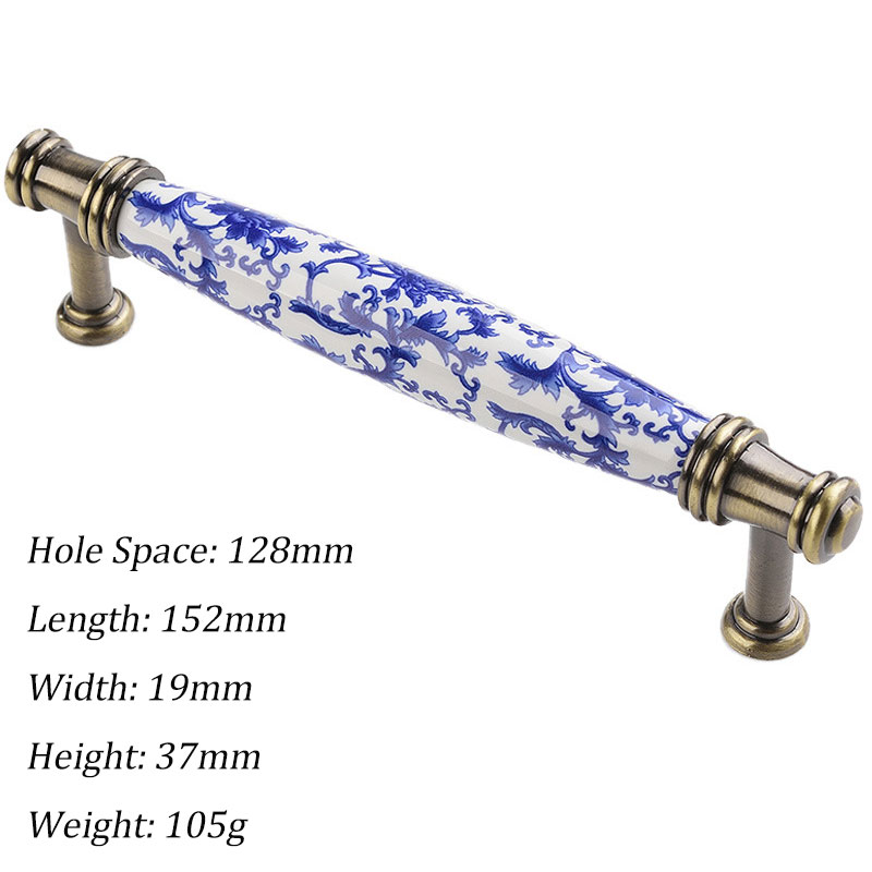 Tiradores de cerámica para armarios y cajones, pomos de puerta redondos con flores azules, tiradores de muebles Vintage, tiradores de armario de bronce antiguo: Rojo