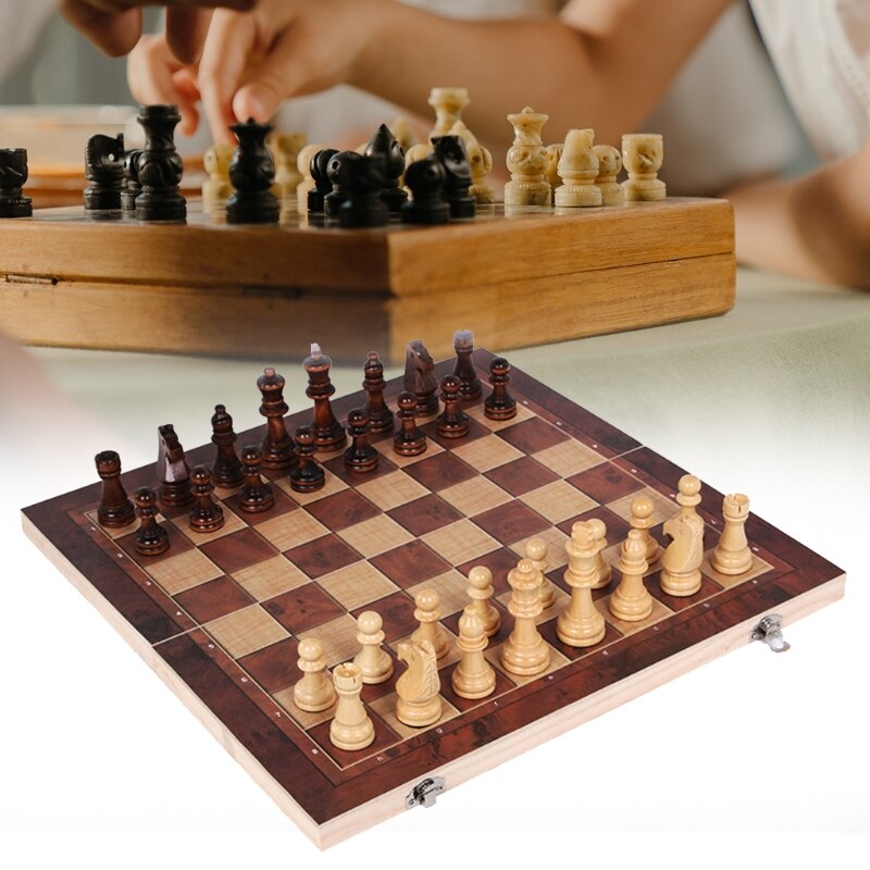 Wooden Chess Set Folding Large Board With Chess Pieces Interior for storage Port Q84C