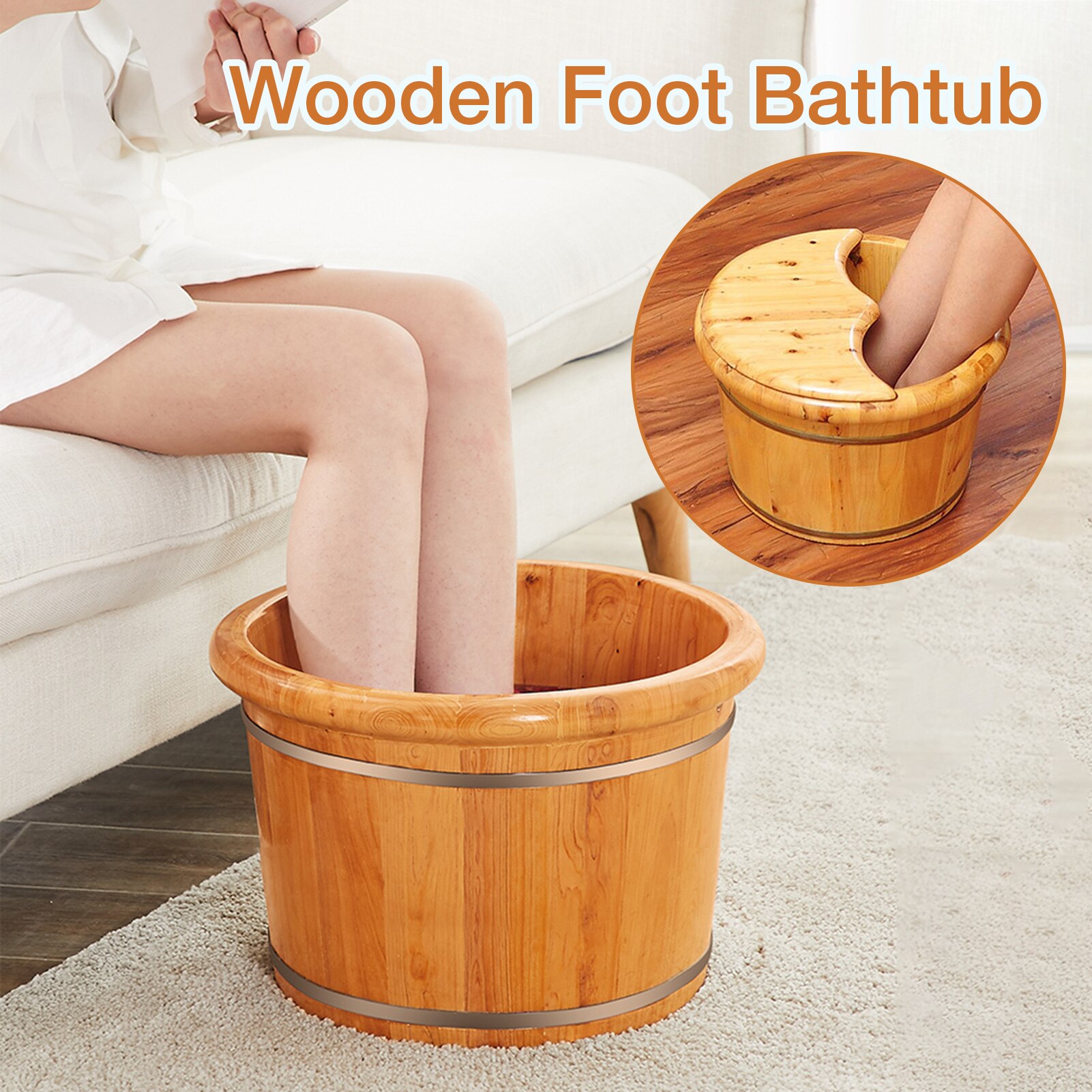 Foot Bathtub Wooden Bucket Foot Bath Barrel Foot Soaking Basin Spa Tub Solid Wood Basin Foot Wash Basin For Household