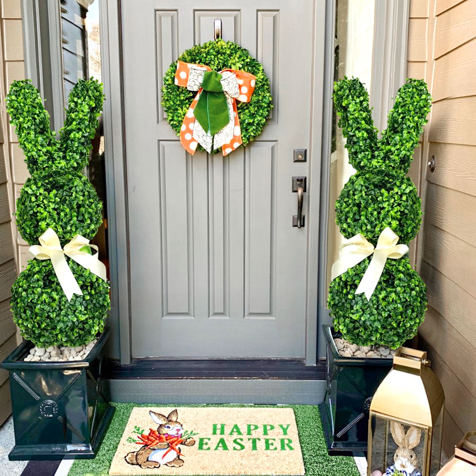 Conejito artificial topiario, conejo verde de Pascua, árbol topiario, planta de conejito verde de imitación para decoración de Patio de porche de primavera de Pascua