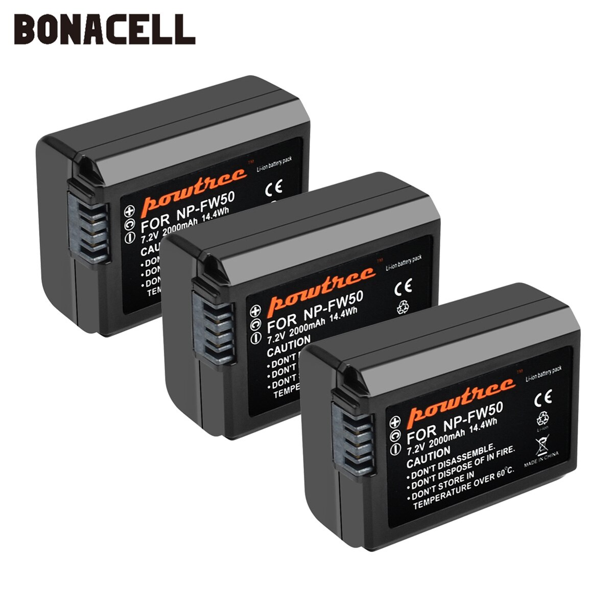 Bonacell 2000mah NP-FW50 NP FW50 batería AKKU para Sony NEX-7 NEX-5N NEX-5R NEX-F3 NEX-3D alfa a5000 a6000 DSC-RX10 Alpha 7 a7II: 3 Pack Battery