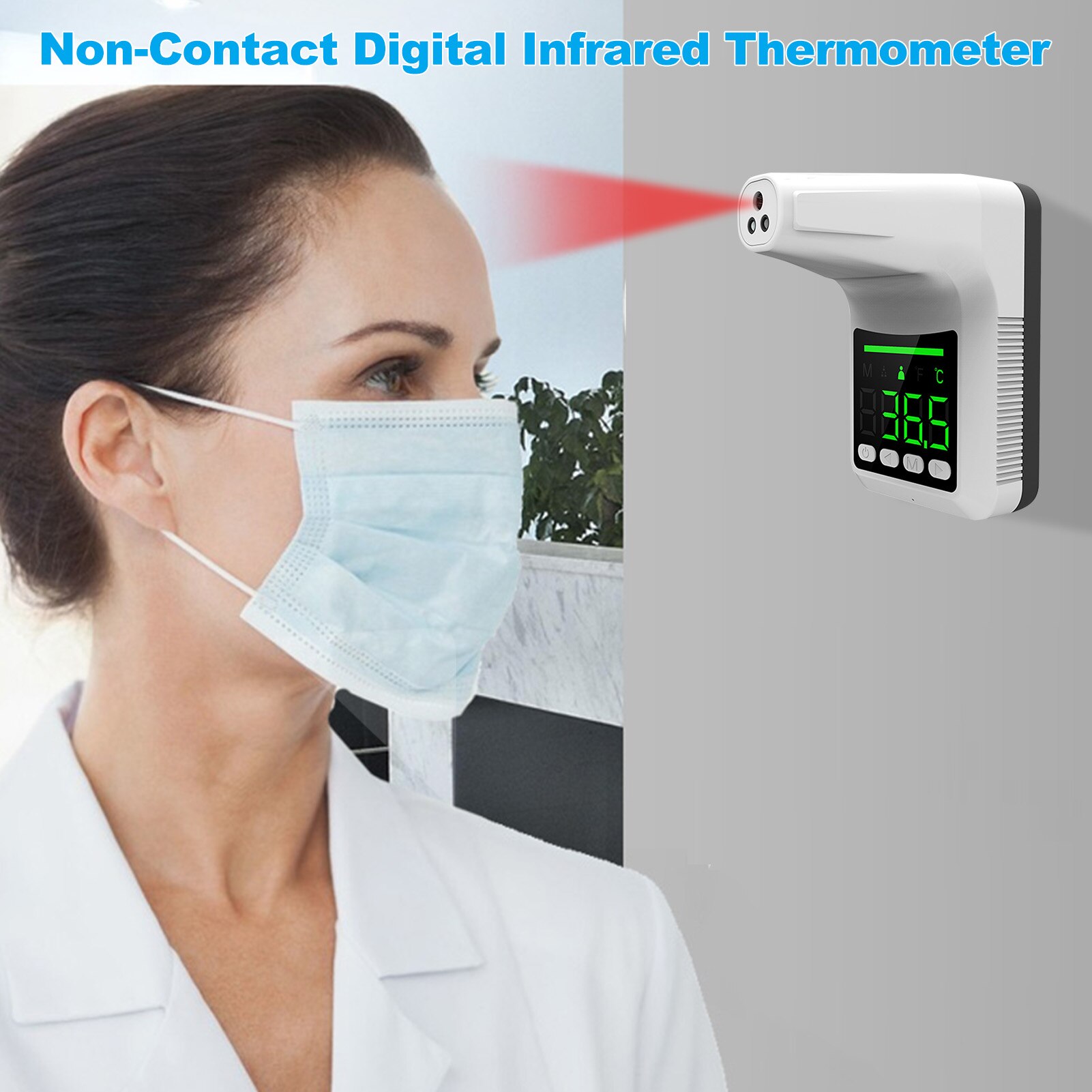 IR Infrared Thermometer Wall-mounted Temperature Measurement Gauge Non-contact Automatic Smart IR Induction 10 Language Voice