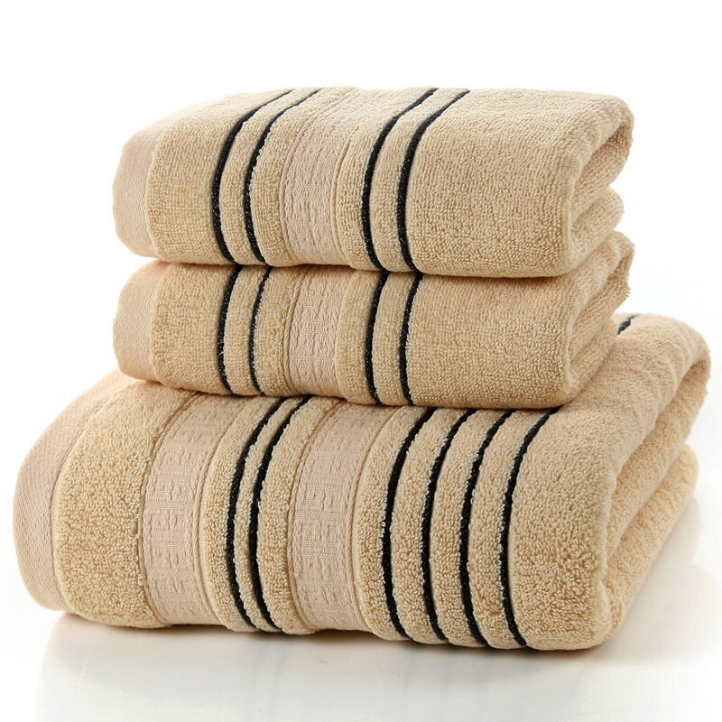 Simple striber 100%  badehåndklædesæt i bomuld hvidgrå badehåndklæder til voksne luksusmærke blødt håndklæde badeværelse: Brun