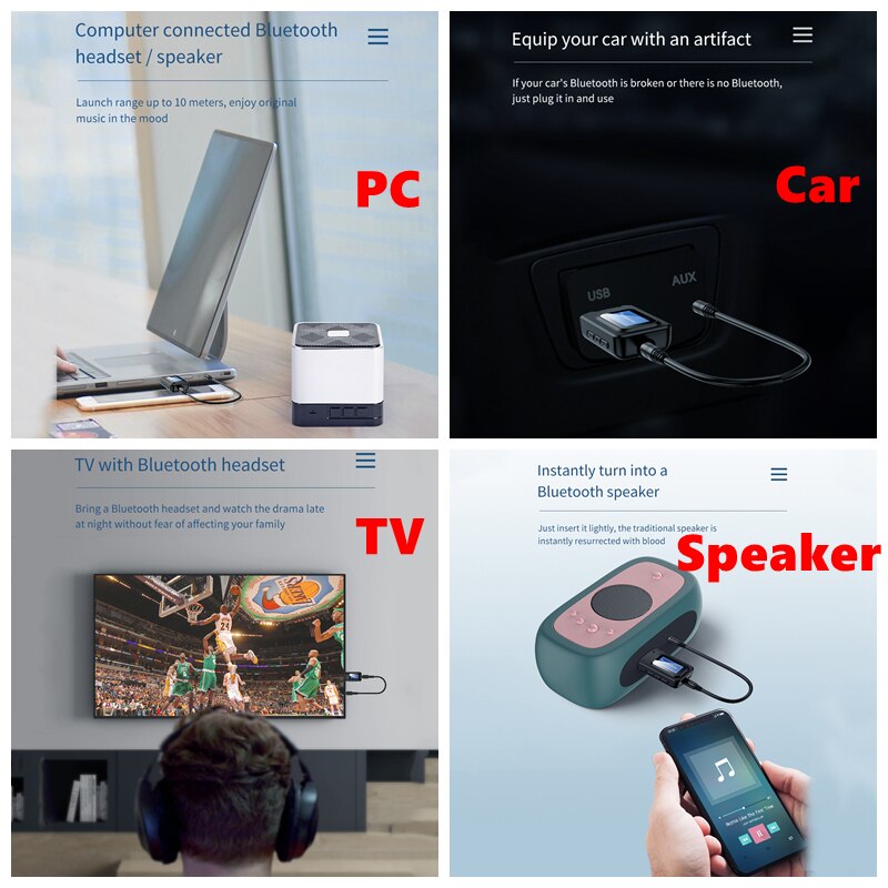 USB Bluetooth Receiver Transmitter Audio Bluetooth 5.0 Adapter For Car PC TV HD HiFi Receptor Wireless Adapter LCD 3.5MM AUX