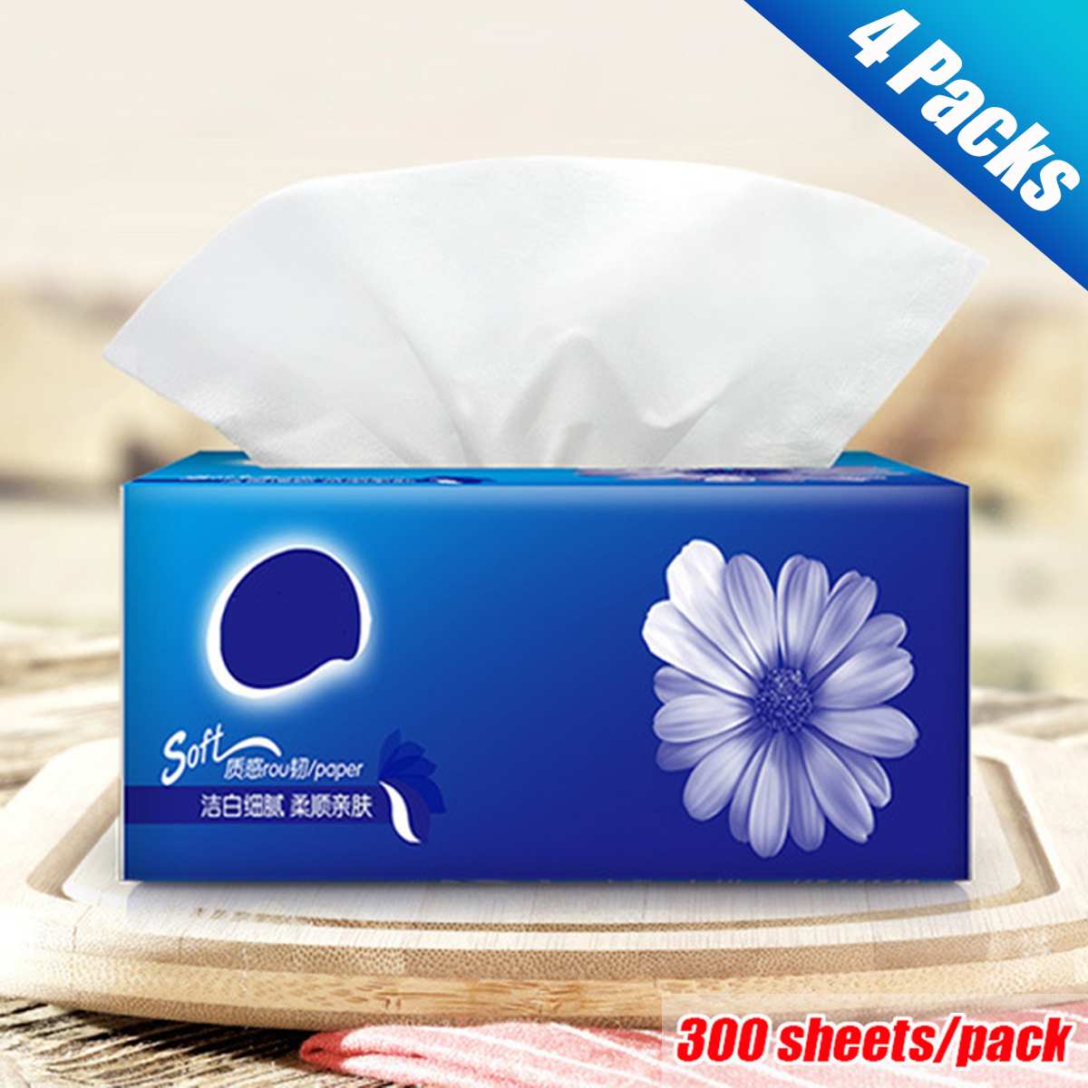 (300pcs/pack) 4 Packs Hand Clean Toilet Tissue Solid Paper Napkin Serviettes 3 Ply Paper Tissues Soft Strong