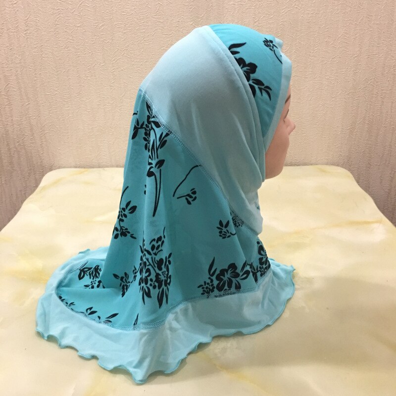 Casquette de prière Hijab en soie pour bébé, prix bas, soleil diamant, adapté aux enfants musulmans de 2 à 6 ans, foulard islamique instantané: light blue