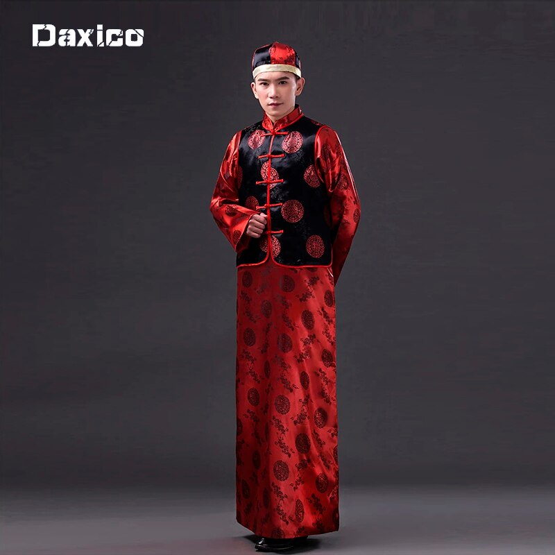 Uomini costume di Popolo Cinese veste + Maglia Maschio vestito di Linguetta Cinese Tradizionale costume Rosso Sposo Vestiti Cinese film costume 16