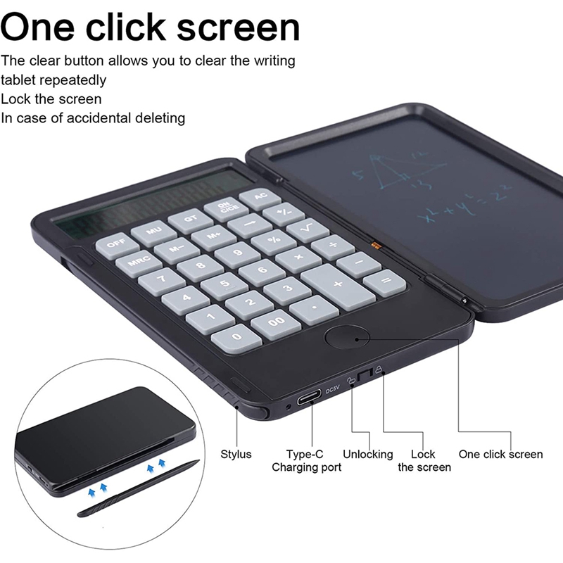 Calculator Writing Tablet,12 Digit Large Function Desktop Calculators with 6.5 Inch LCD Writing Board for Students