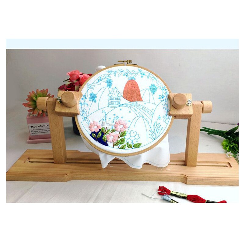 DIY embroidery desktop embroidery frame hand tools French practical round rectangular embroidery frame flip solid wood embroider