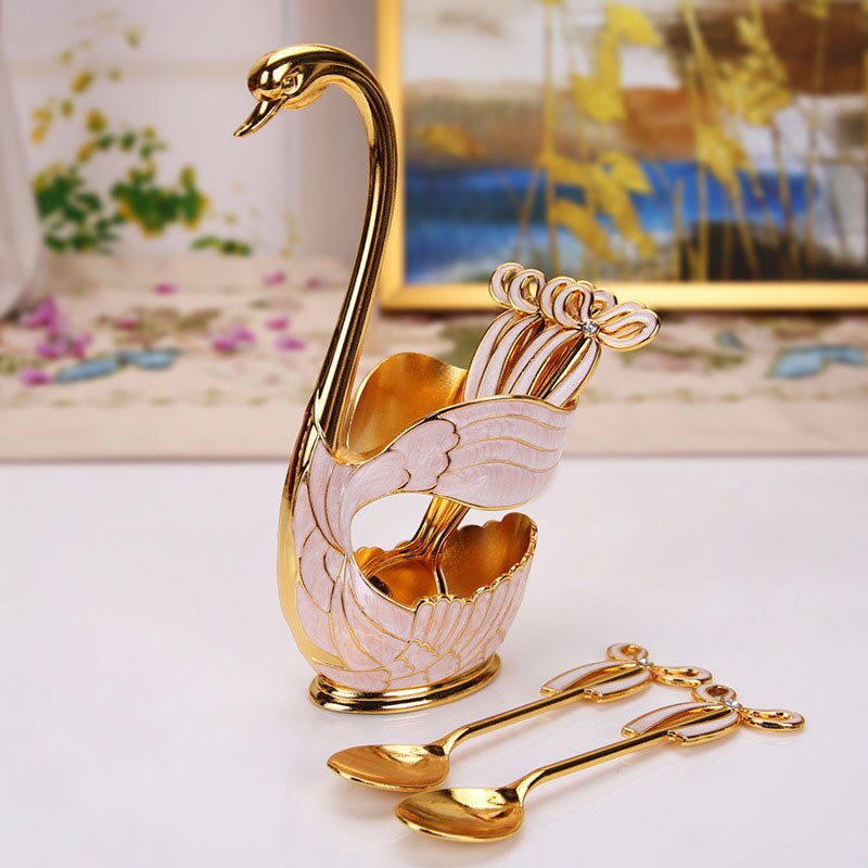 Stainless Steel Swan Fruit Base Holder Forks Salad Dessert Forks Coffee Spoon Cake Tableware Zero Waste Flatware Holder Cutlery