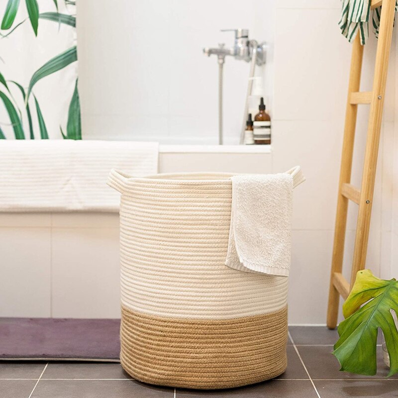 Katoenen Touw Mand, Geweven Opslag Mand En Deken Mand, 41X45cm Decoratieve Mand Voor Speelgoed, wasmand Met Handvat