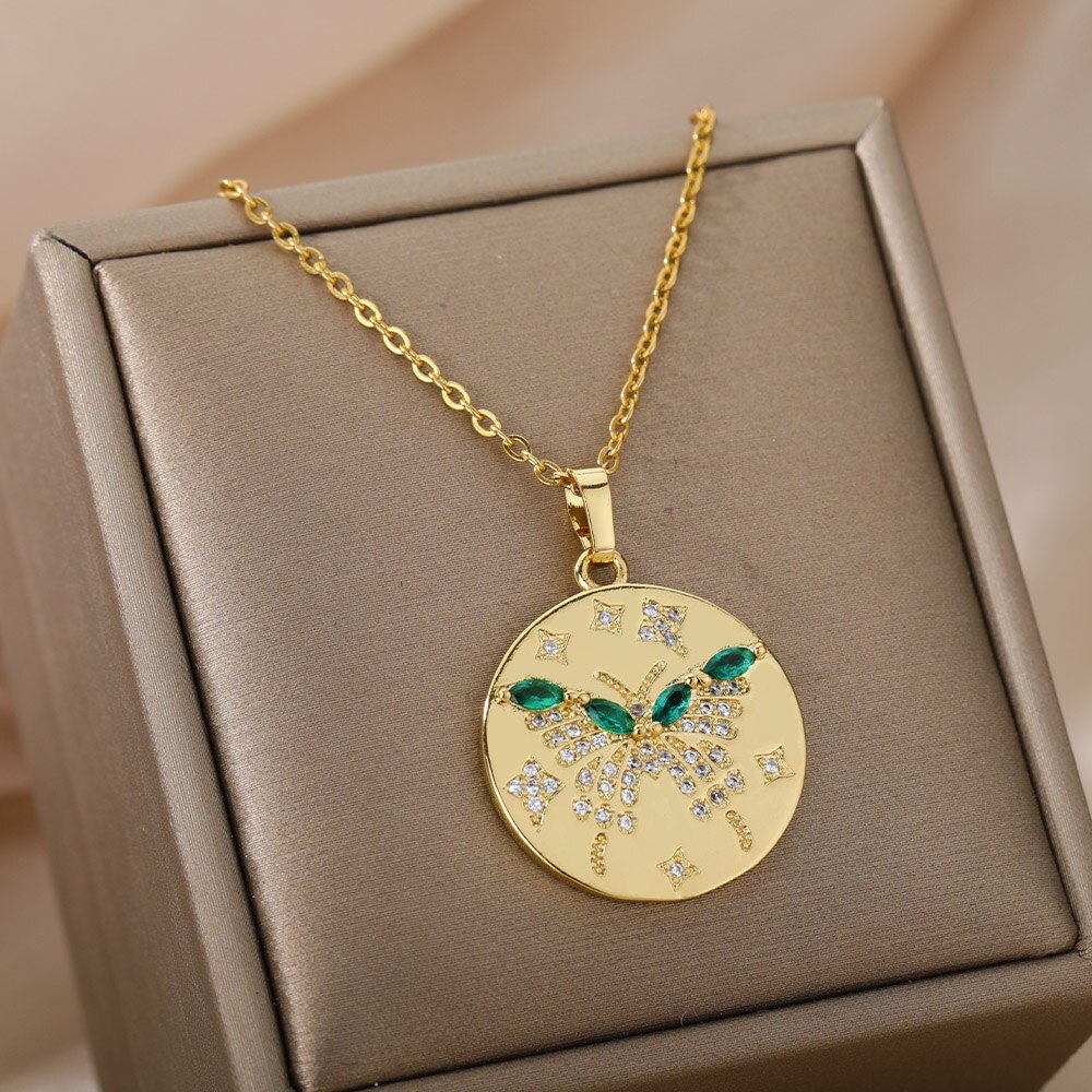 Leuke Vlinder Ketting Voor Vrouwen Kind Multicolor Zirkoon Bee Olifant Dier Hanger Ketting Kerst Sieraden Mujer: Licht Geel Goud Kleur