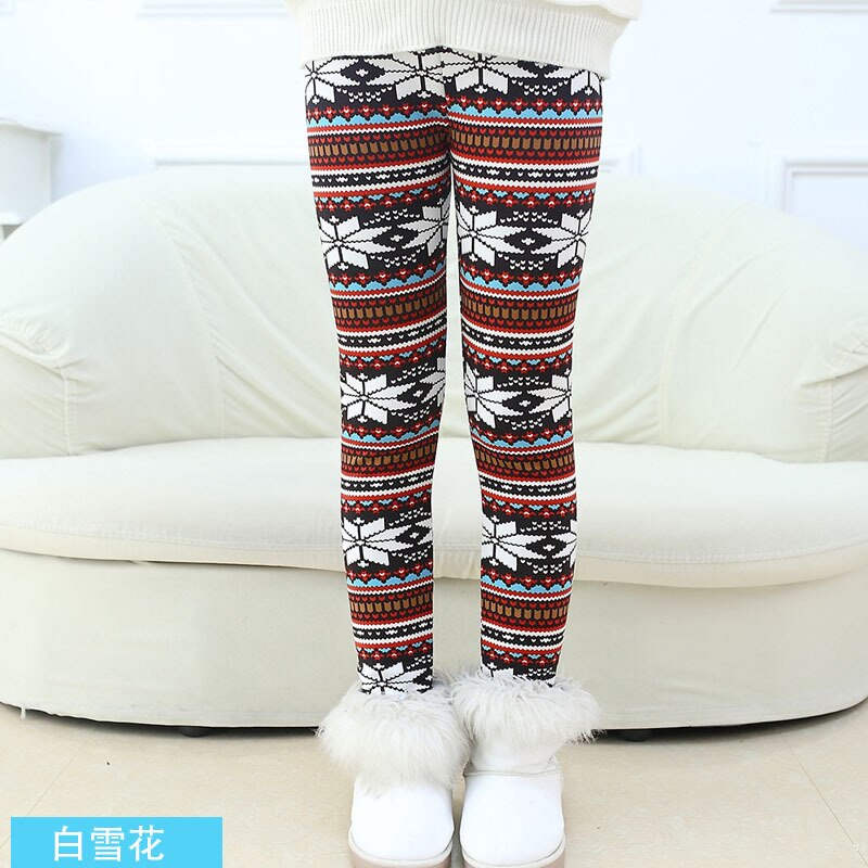 Leggings con estampado Floral para niños y niñas, pantalones pitillo cálidos para Primavera, invierno,: A-White Snowflower
