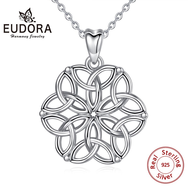 EUDORA – collier pendentif fleur de vie en argent Sterling 925, avec nœud celtique, bijoux à la pour femmes, d'anniversaire D416