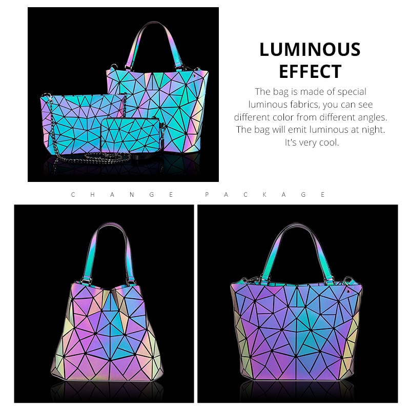 Lovevook women shoulder bag set luxury handbag folding crossbody bag female purse and wallet for ladies luminous color