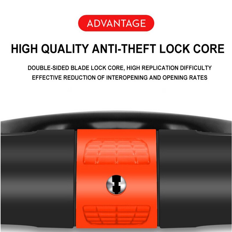 Bicycle U-Lock with Cable,Alloy Steel Cable Lock and Cable, U-Lock, Bicycle Battery Car, Motorcycle Car Lock, Anti-Theft Lock, A