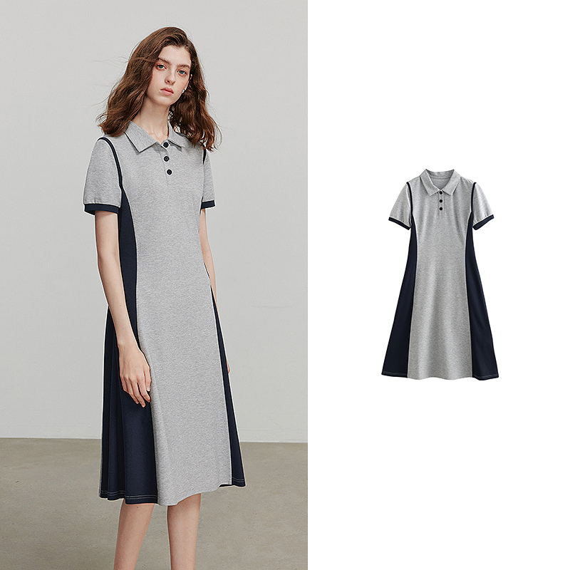 TOYOUTH Women Dress Summer Short Sleeve Splicing Casual Dress 8529066: S / Silver