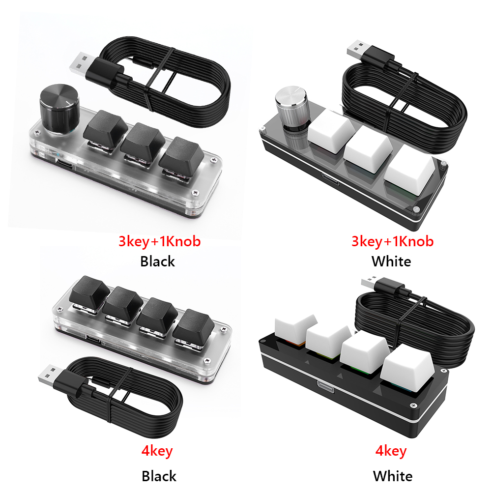 3 Key 1 Knob/4 Key Programming Macro Custom Knob Keyboard Gaming Keypad RGB Wired USB Mechanical Gaming Keyboard Mini Button