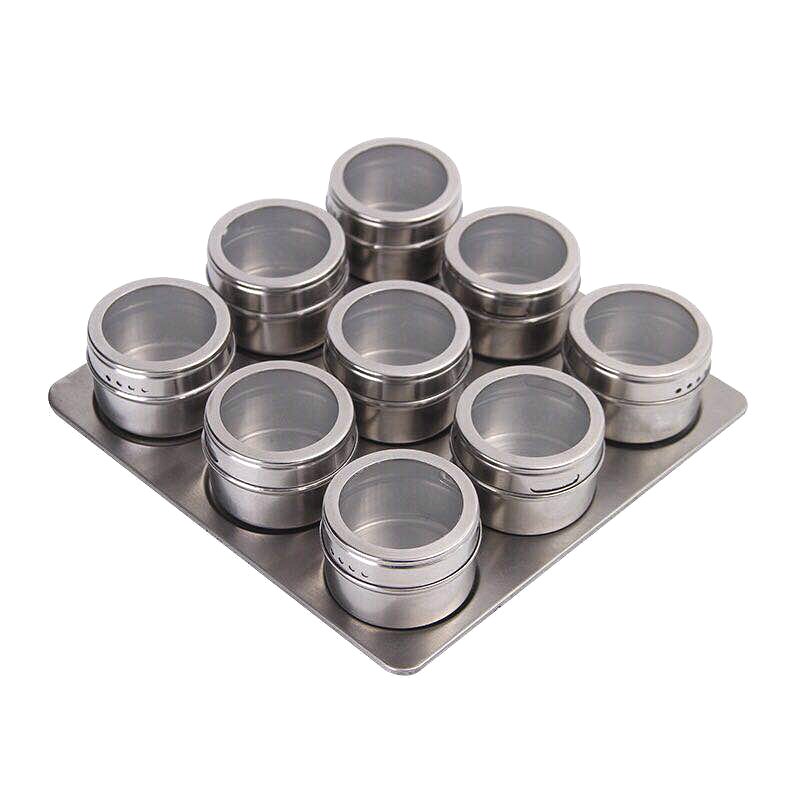 Magnetische Kruidkruik Set 304 Rvs Zoutvaatje Peper Sproeier Voor Kruiden Rek Kruiden Doos Keuken Kruiderij Container: 9pcs