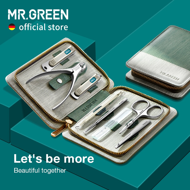Mr.green manicure sæt pedicure sæt negleklipper i rustfrit stål negleskærerværktøj med rejseetui