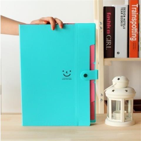 5 Into Plastic File Folders Package A4 Multi-layer Folder Business Multi-function Document Package PP File Bag office stationery: Lake blue