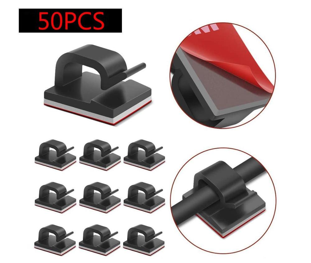 50 stk kabelclips med stærke klæbende tape wire clips wireholder organizer ledningshåndtering til bil kontor og hjem sort