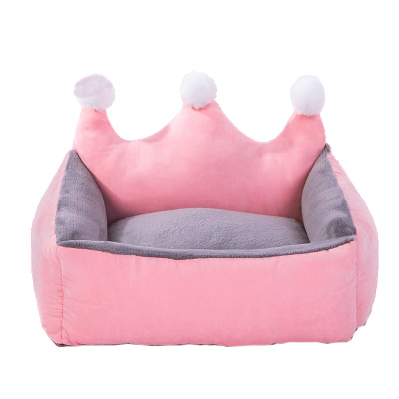 Cute Crown Pet Princess Beds for Small Dogs Winter Warm Puppy Cat Sofa Bed Shih Tzu Yorkies Kennels Removable Mascotas Supplies: Pink Crown / S-below 4.0kg