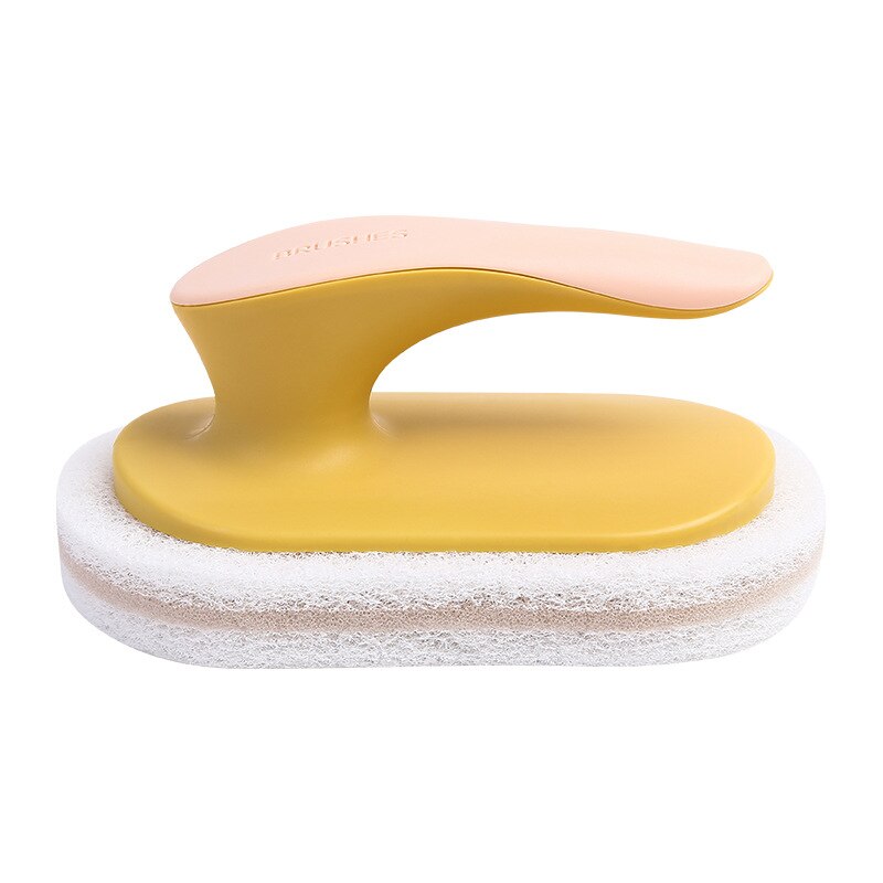 Sponge Brush with Handle Kitchen Brush Multifunctional Cleaning Brush Countertop Household Stovetop Fish Tank Toilet Brush: Yellow