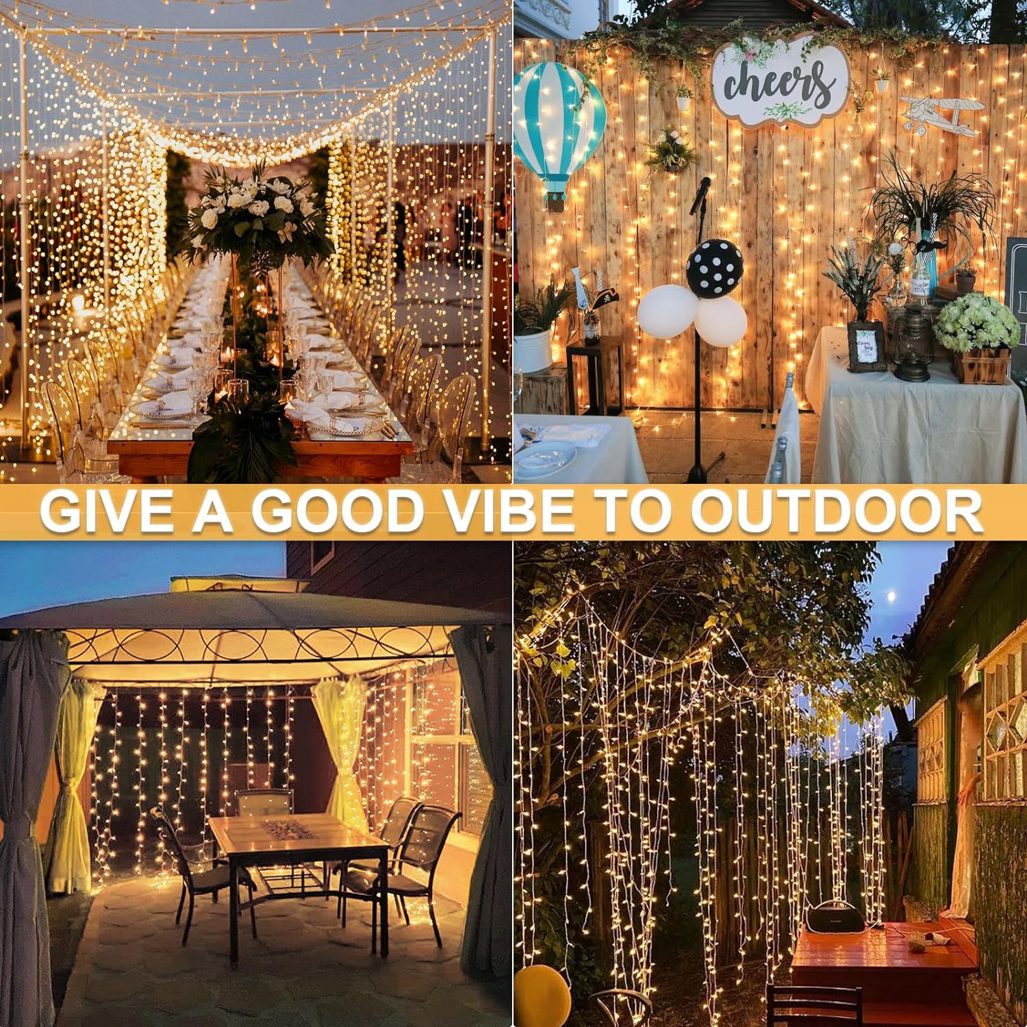 LED Solar Curtain String Lights Copper Wire Outdoor Lamp Solar Fairy Lights Garland for Garden Party Patio Terrace Camping Decor