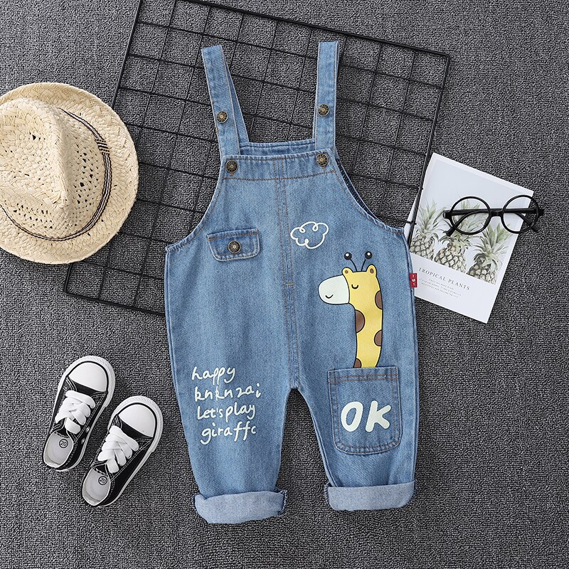 Boys Jeans Overalls Autumn Children Strap Cartoon Giraffe Cotton Jumpsuit Casual Kids Girls Clothing Overalls Pants: 9M