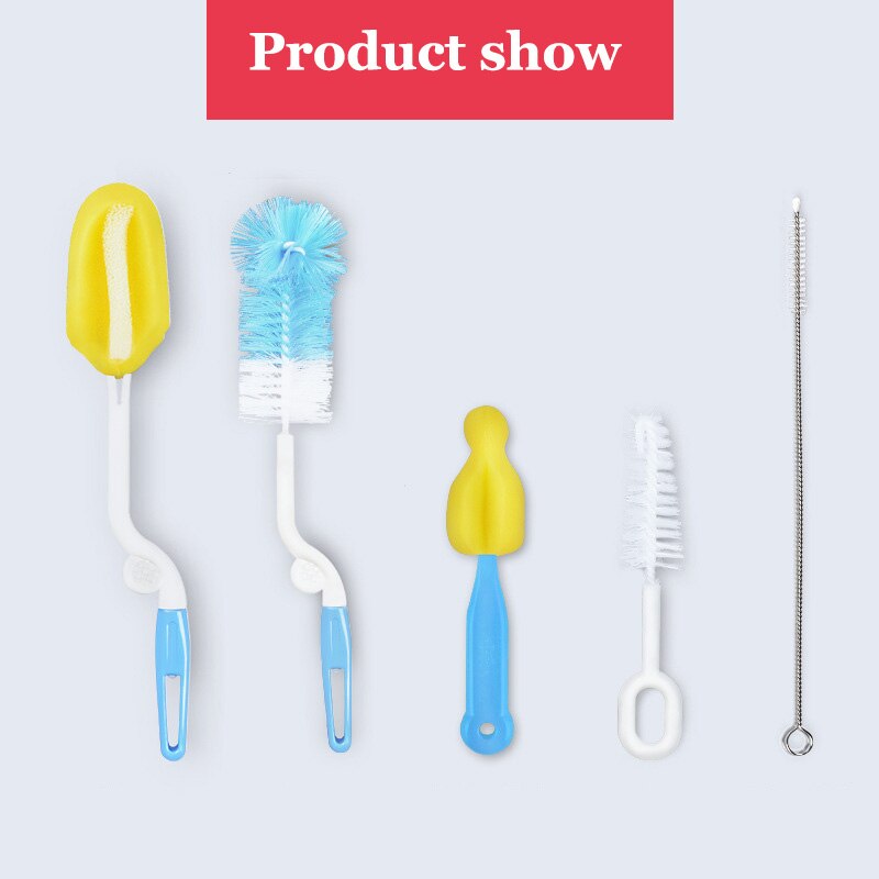Ensemble de 5 brosses à biberon en plastique, éponge, nettoyeur de bouteilles, pince à mamelon, bouteille de lait en verre, paille de nettoyage, alimentation
