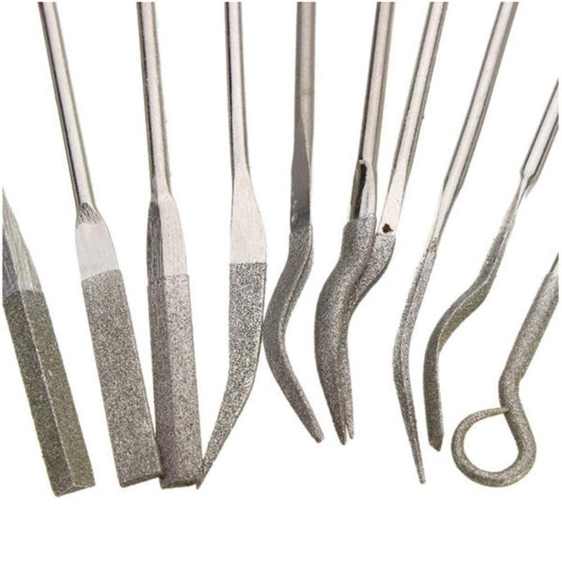 10Pcs Diamond Coated File Assorted Set 3 x 140mm Mini Needle Metal Files Kit for Jewelers Glass Wood Carving Craft