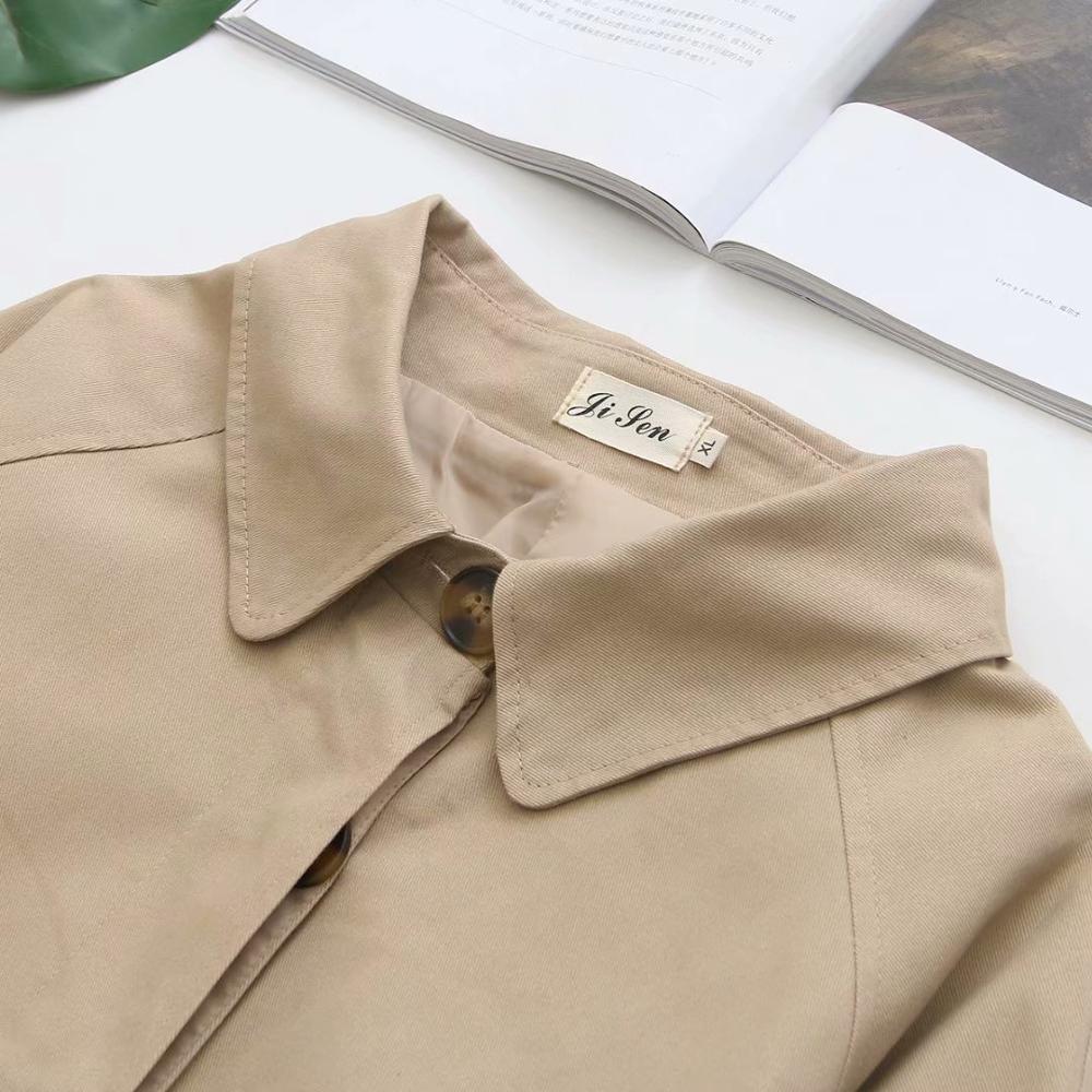 Plus size khaki black women cotton trench coat spring autumn casual ladies Covered Button overwear female tops coats